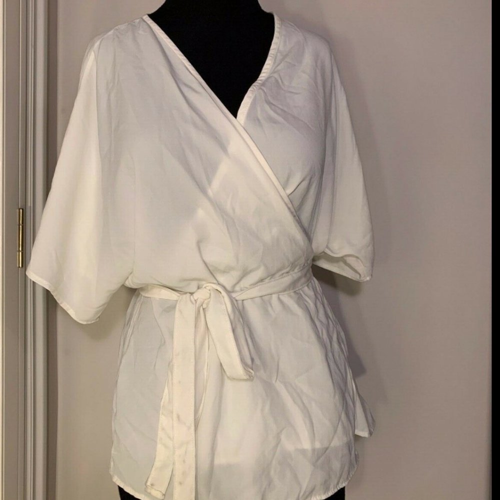 Urban Outfitters White/Cream Wrap Top Sheer CUTE!